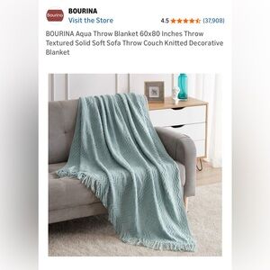 New Bourina Aqua Blue Textured Throw Blanket Decor Sofa 60"x80" Knitted Fringe